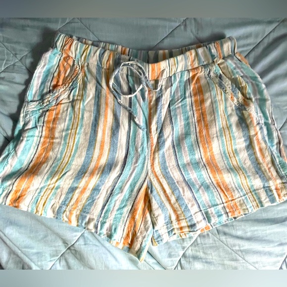 Womens Briggs Striped Blue, Orange & White Pull On With Elastic Waistband Shorts - Picture 4 of 7